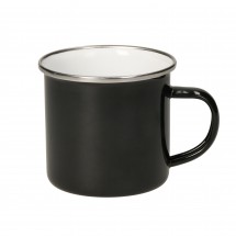 Emaille-Becher Cozy, black - schwarz/weiß